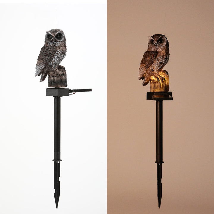 Realistic Owl Solar Garden Stake Light With LED Resin Sculpture Bowlift