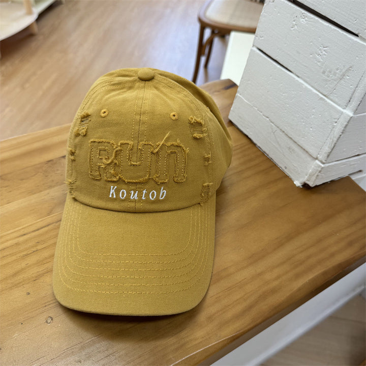 Men's Distressed Embroidered Baseball Cap Bowlift