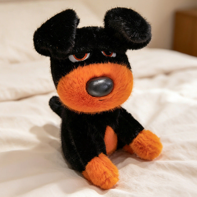 Sitting Character Plush Dog with Contrasting Faux-Fur Muzzle and Half-Lidded Expression Bowlift