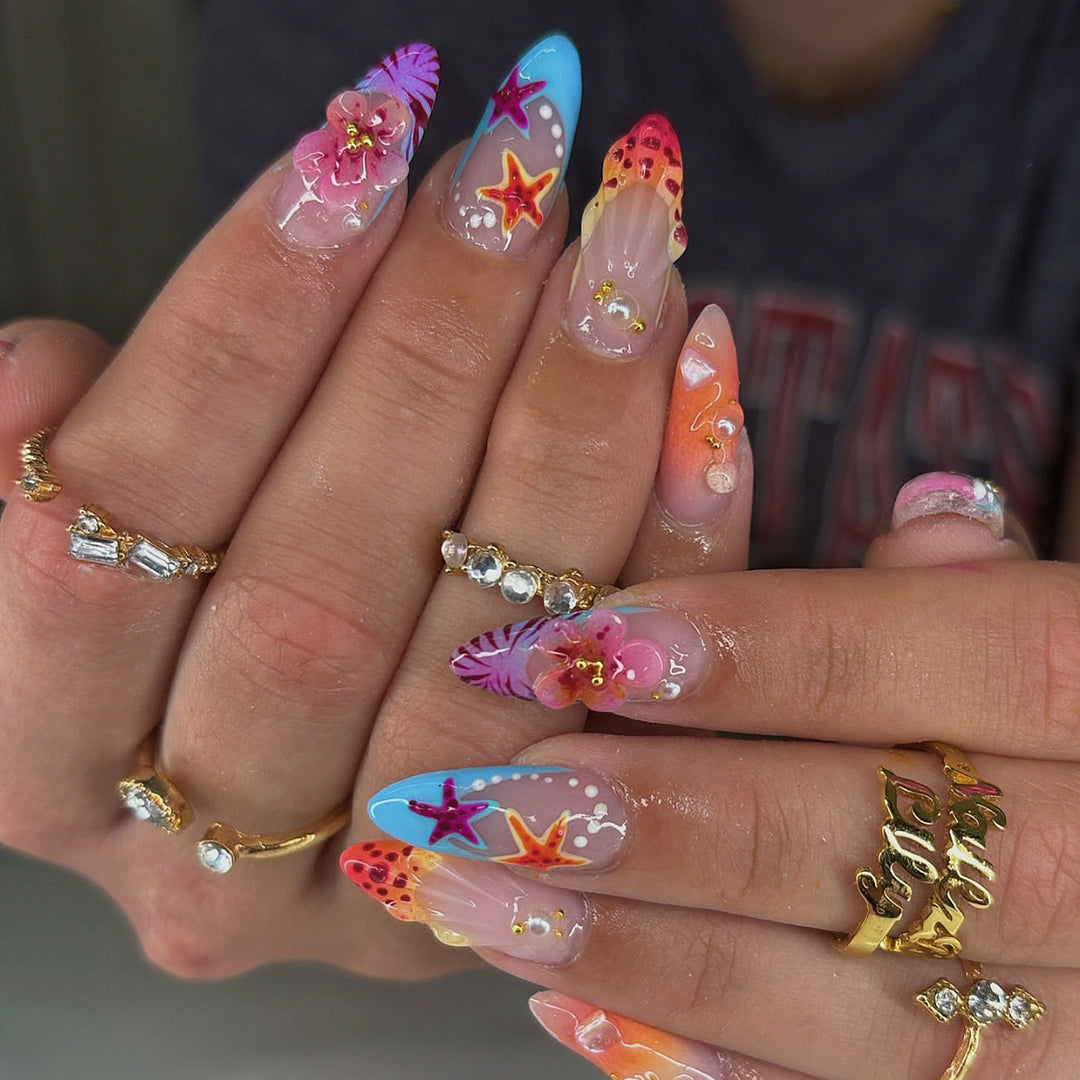 Artistic Tropical-Inspired Press-On Nail Art Bowlift