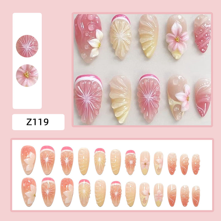 Artificial nails with 3D flower and fruit designs Bowlift