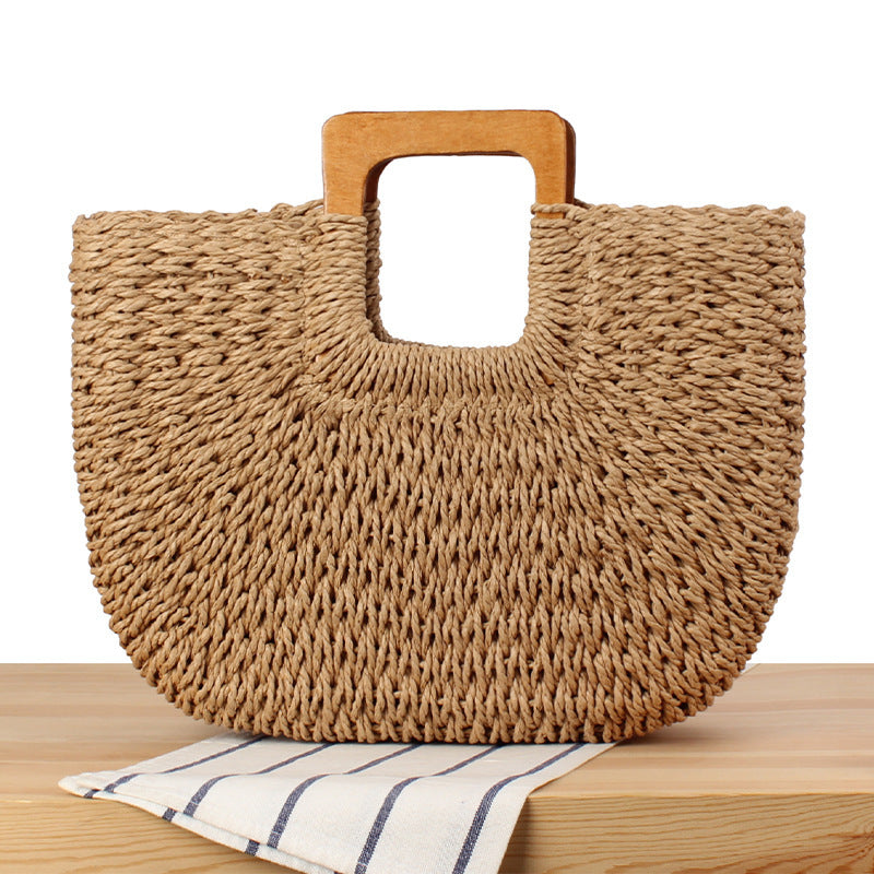 Braided beach bag with wooden handle Bowlift
