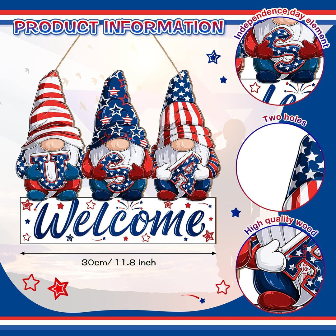 Unisex nan patriotic star wooden welcome wreath with jute hanger Bowlift