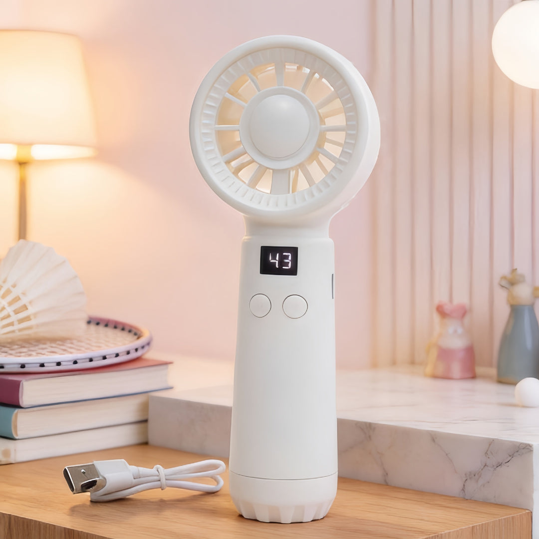 Ladies Portable Hand Fan with Digital Display Bowlift