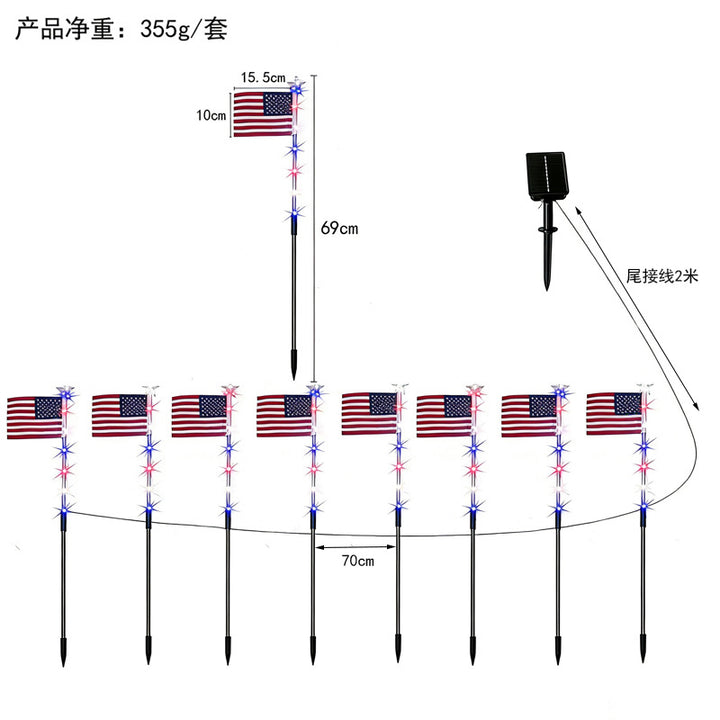 Unisex solar-powered ground spikes with mini flags and glowing star LEDs Bowlift