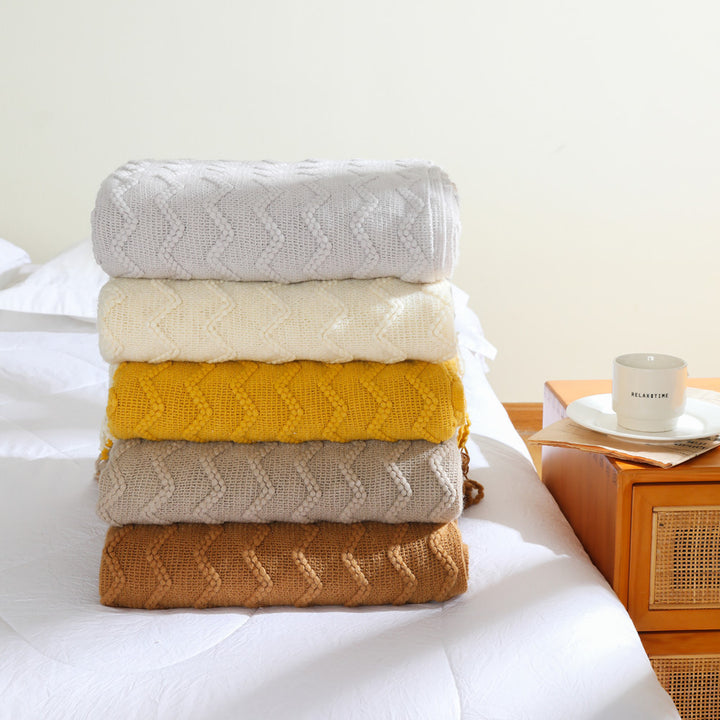 Textured Woven Throw Blanket with Fringe Bowlift