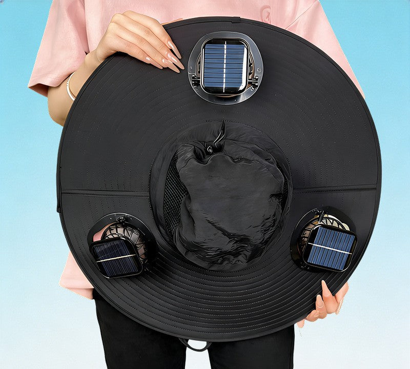 Wide sun hat with integrated solar fans breathable mesh adjustable chin strap Bowlift