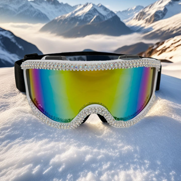 Women Glamorous Ski Goggles with Sparkling Crystal Decoration Bowlift