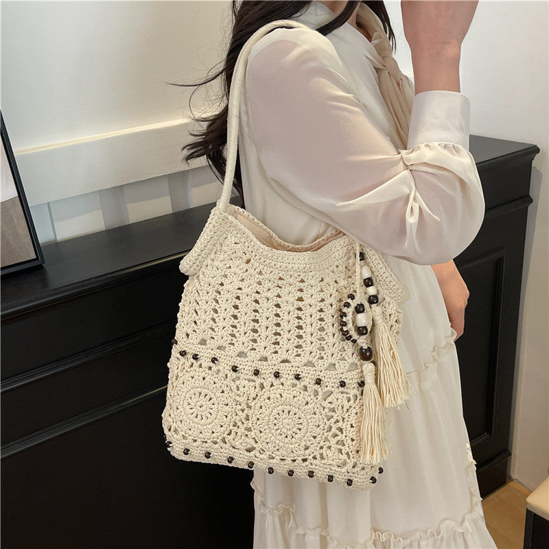 Crochet Shopping Bag with Decorative Tassels Bowlift