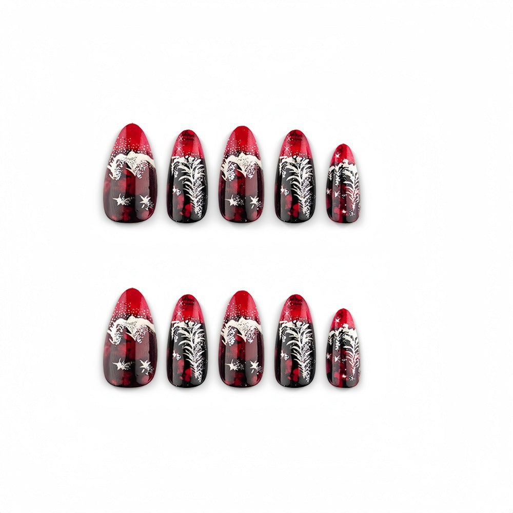 Artificial nails in festive Christmas design with elegant glitter Bowlift