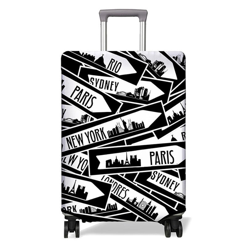 Unisex nan elastic Suitcase Cover with urban Doodle pattern, zipper and all-round protection for 4-wheel trolleys Bowlift