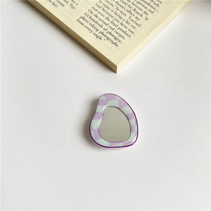 Portable Flower-Shaped Compact Mirror With Acrylic Checkered Frame