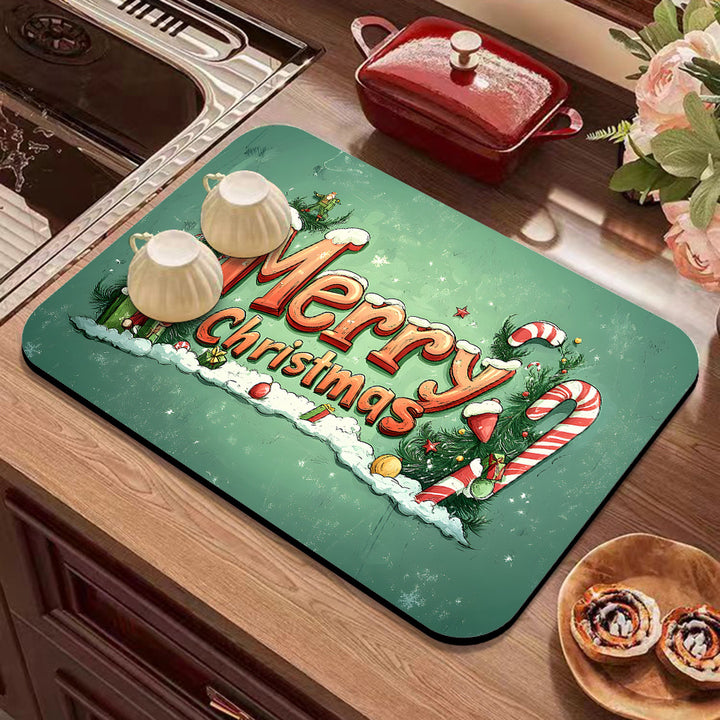 Festive Winter-Themed Kitchen Counter Mat Bowlift