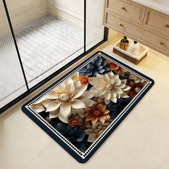 Floral Patterned Memory Foam Bath Mat Bowlift