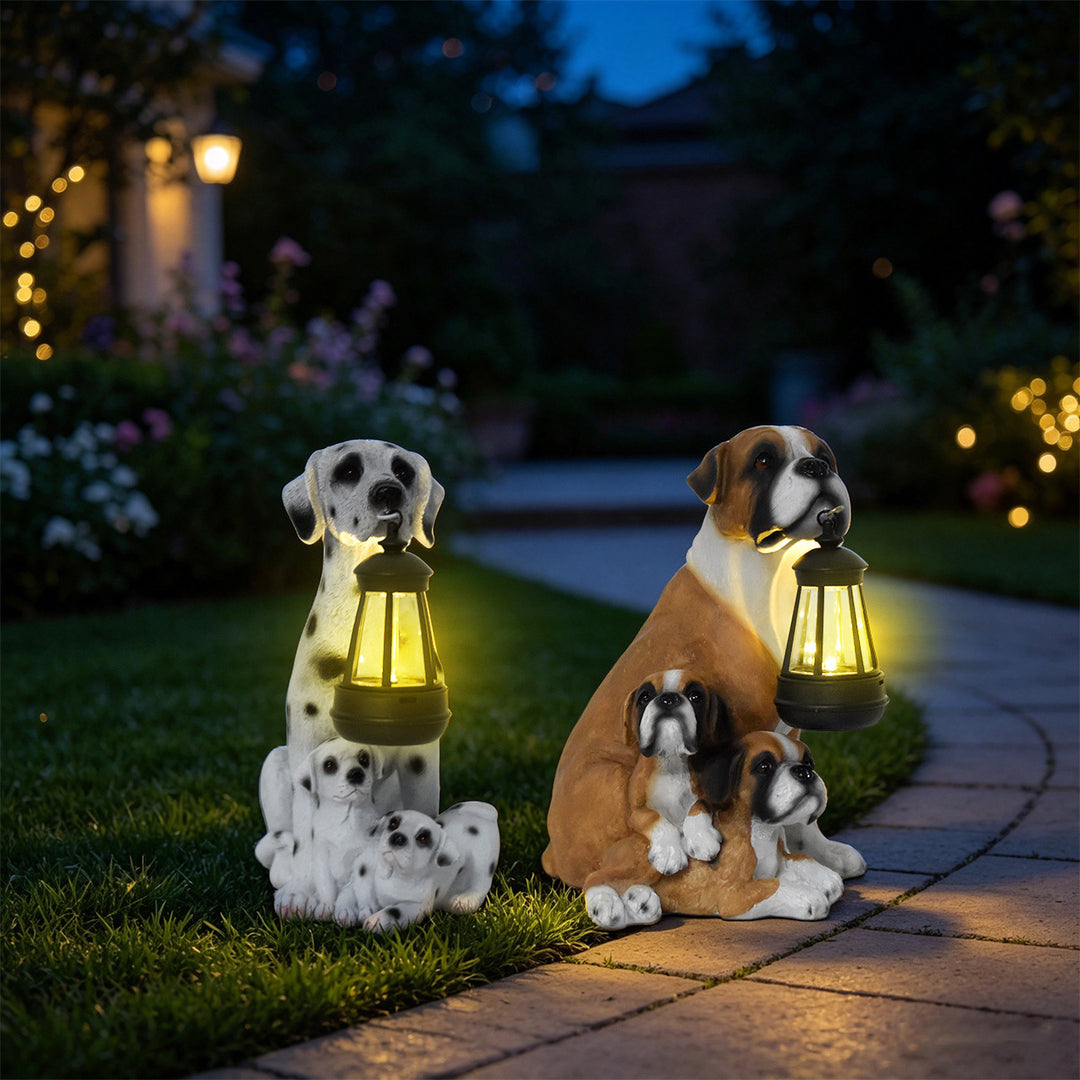 Outdoor Solar LED Lantern Boxer Dog Statue Bowlift