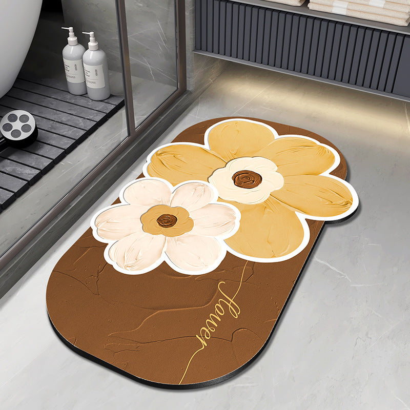 Floral Design Plush Bath Mat Bowlift