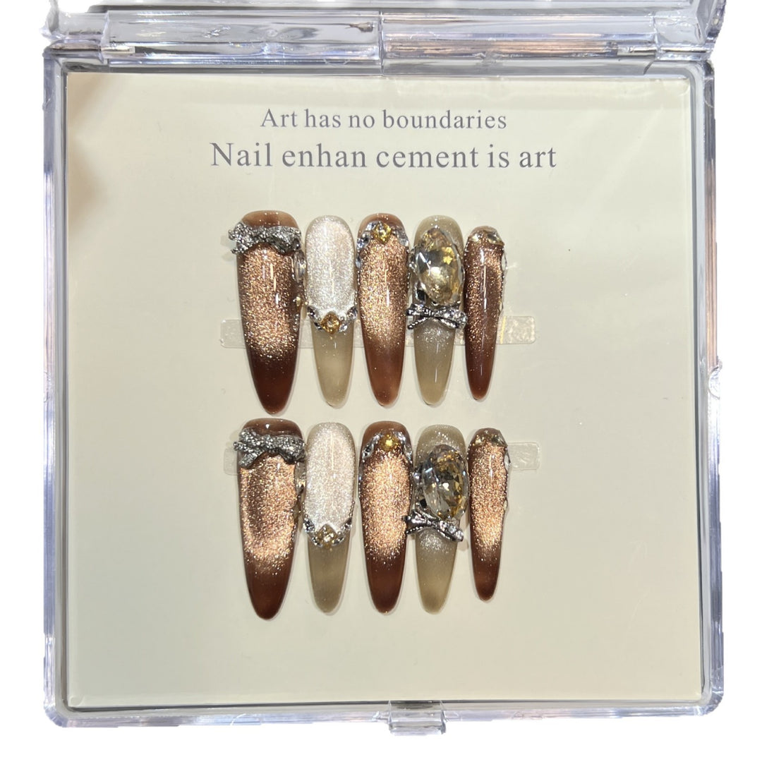 Artistic Stiletto Press-On Nail Set with Gemstone Accents Bowlift