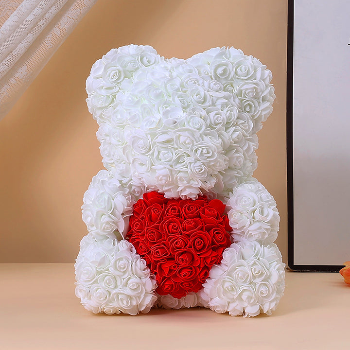 Handcrafted Rose-Foam Teddy Bear Gift Sculpture With Heart Accent