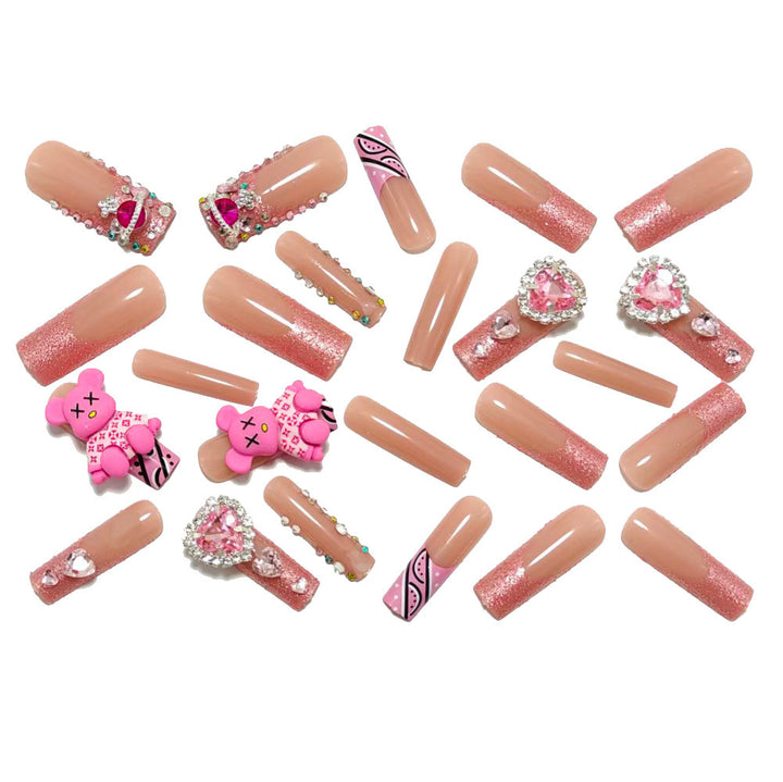 Artificial nail set with playful character motifs and glitter details Bowlift