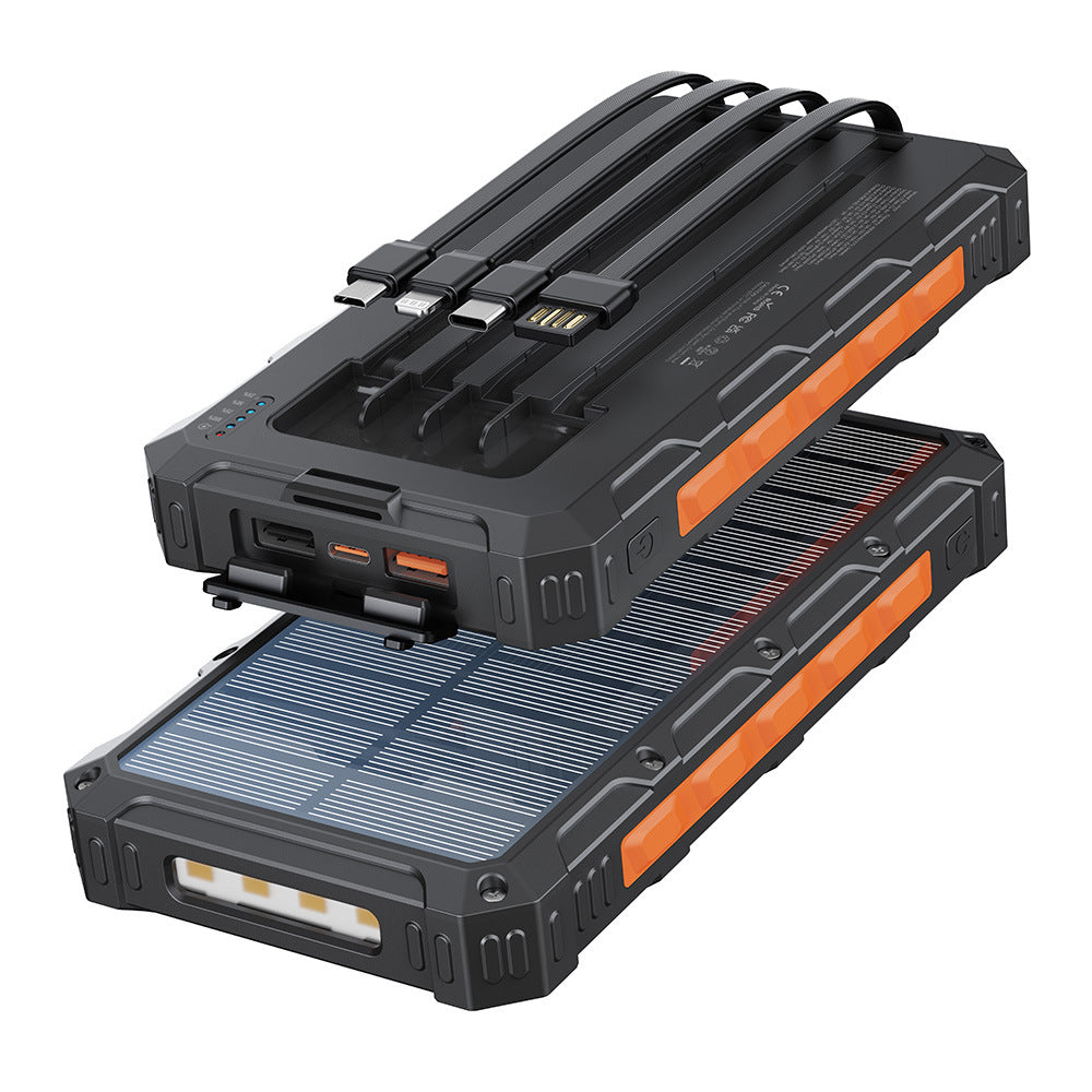 Solar Power Bank with Integrated Charging Cables and Robust Housing Bowlift