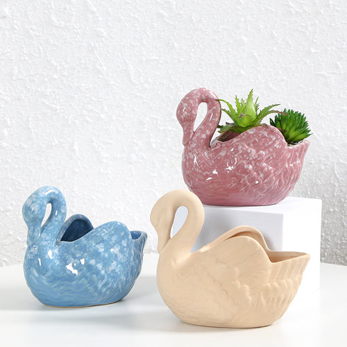 Decorative Ceramic Swan Planter Bowlift