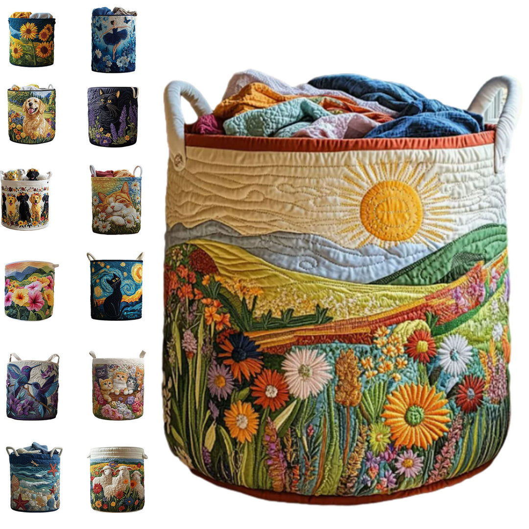 Quilted Decorative Laundry Storage Basket With Rope Handles Collapsible Fabric Organizer