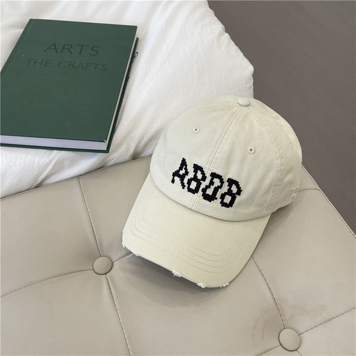 Women's Distressed Cotton Baseball Cap with Graphic Detailing Bowlift