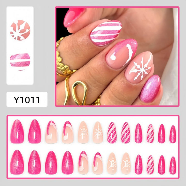 Artificial nails with sparkling glitter and Christmas designs Bowlift