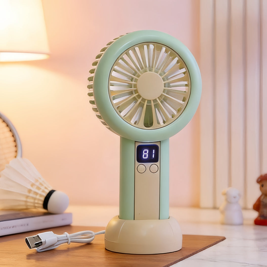 Portable handheld fan with LED display and multiple speed settings Bowlift