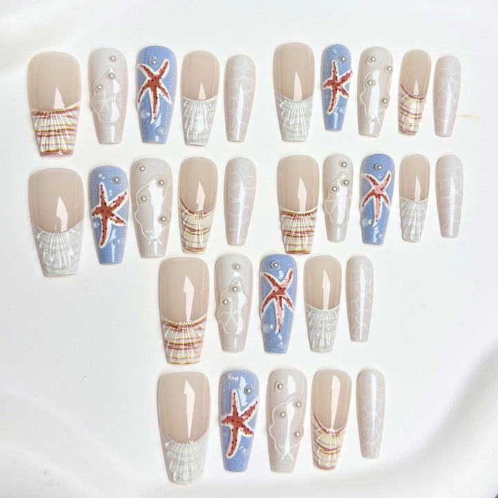 Coastal Themed Press-On Nail Art Set