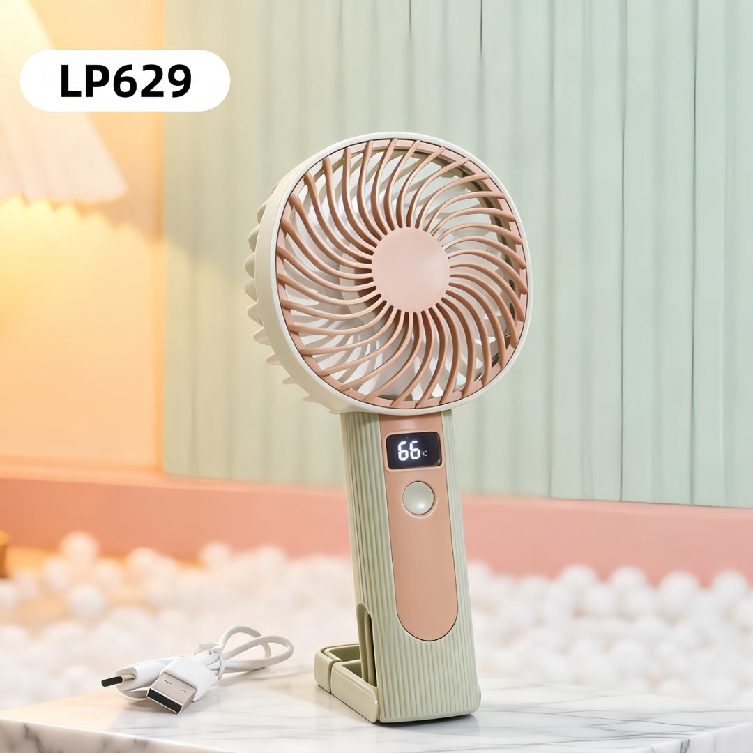 Women's Portable Handheld Fan with Digital Temperature Display Bowlift   1782815910
