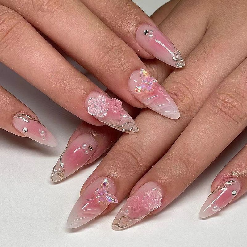 Artificial nail set with elegant blooming 3D decorations Bowlift 1788236934