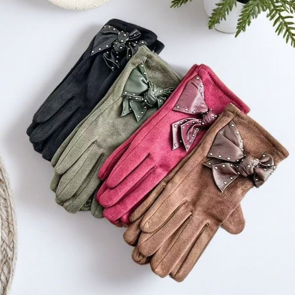 Elegant Bow-Embellished Touchscreen Gloves Bowlift