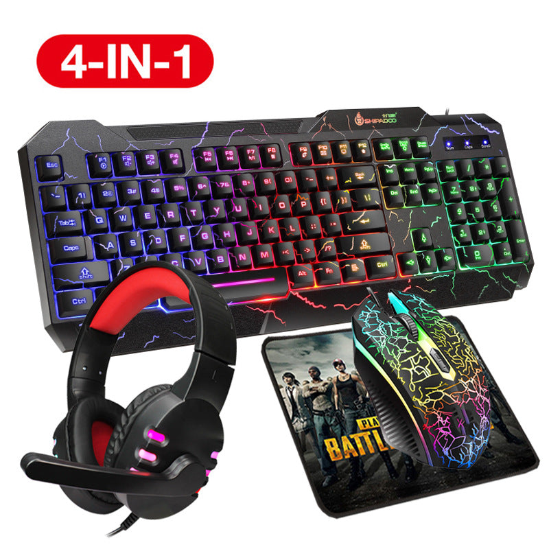 4-in-1 Gaming Accessory Set with Illuminated Keyboard, Precision Mouse, Gaming Headset, and Mouse Pad Bowlift