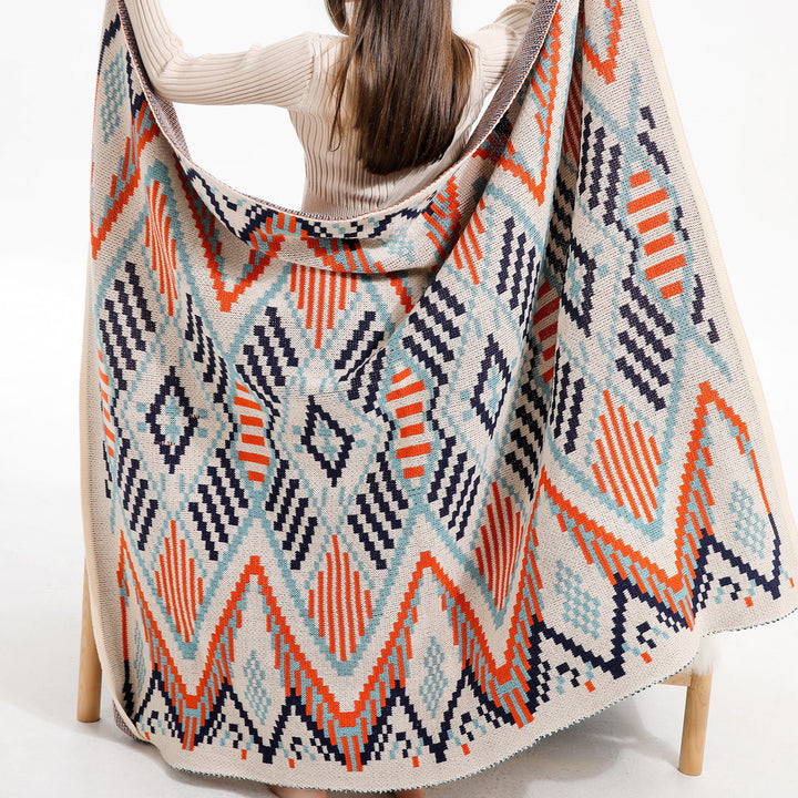 Aztec Patterned Knit Throw Blanket Bowlift