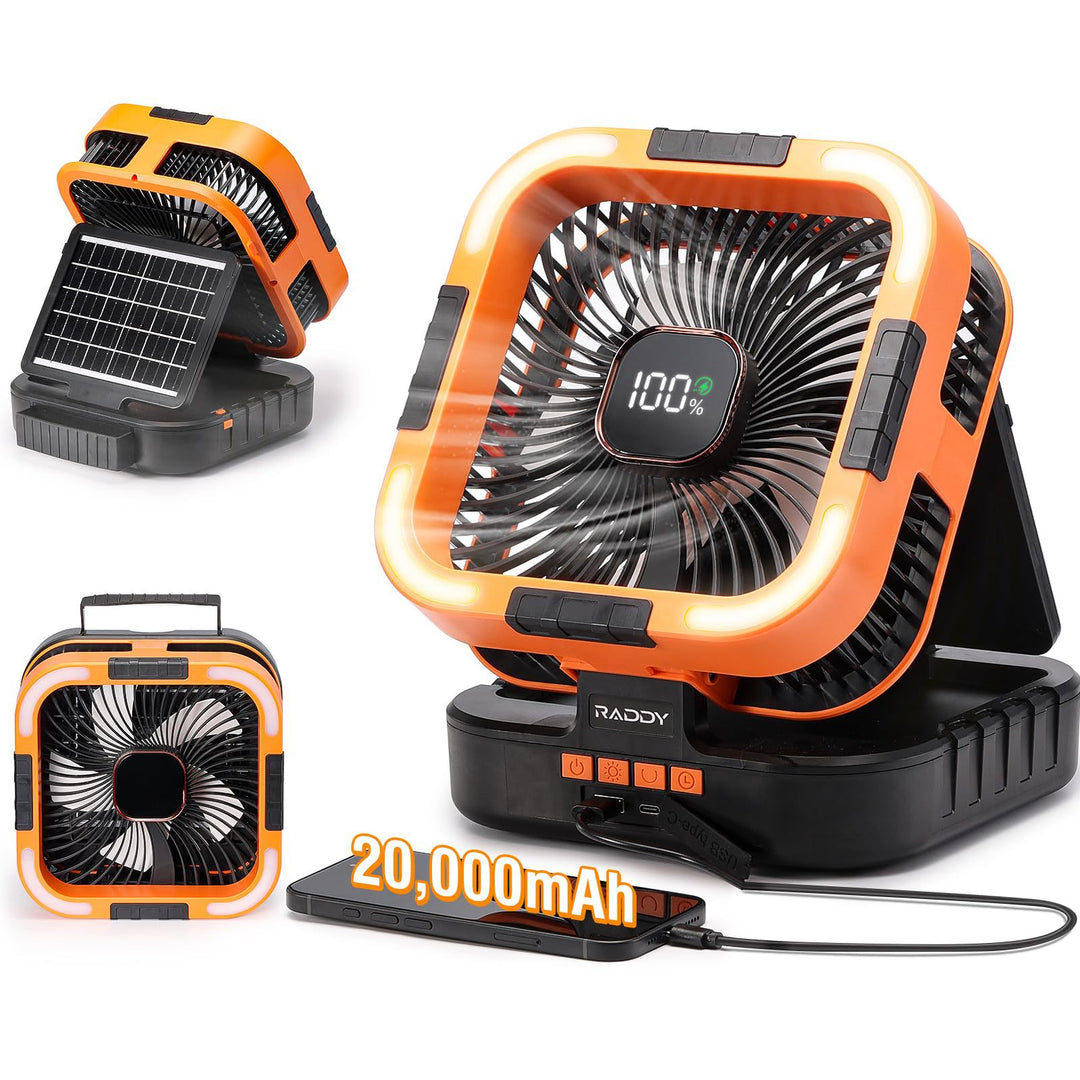 Solar-Powered Camping Fan with LED Light Bowlift