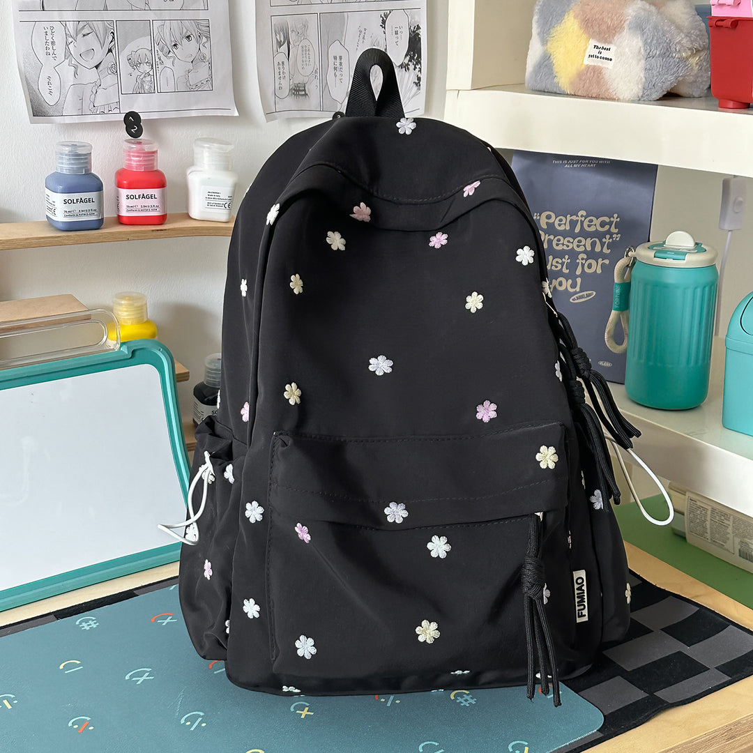 Embroidered Floral Print Backpack Bowlift