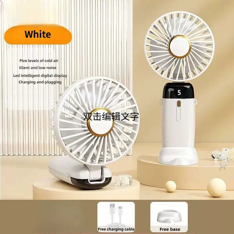 Unisex one size foldable rechargeable handheld fan with multiple speed LED display removable charging base Bowlift