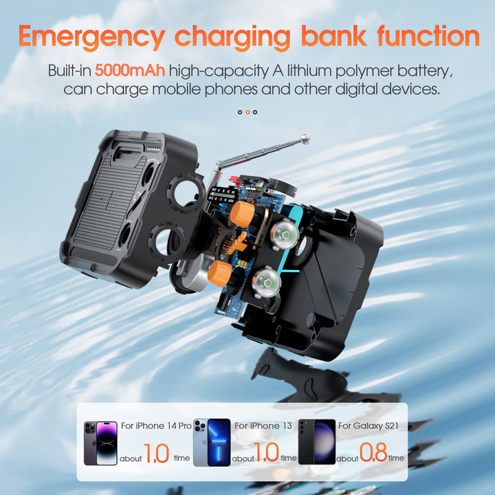 Multifunctional emergency radio with solar charger and flashlight Bowlift