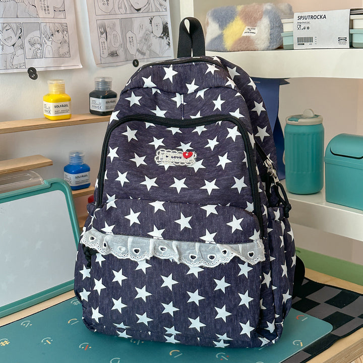 Trendy Star-Print School Backpack Bowlift