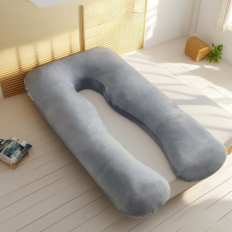 ergonomic U-shaped full-body maternity support pillow with removable washable velour cover and adjustable inner bolster Bowlift