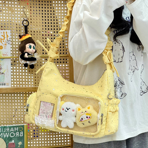 Star-Print Ruffle Strap Shoulder Bag Bowlift
