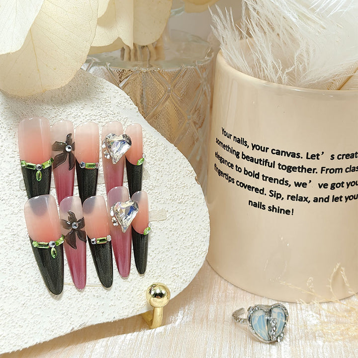 Artificial nails with elegant flower and heart decoration Bowlift