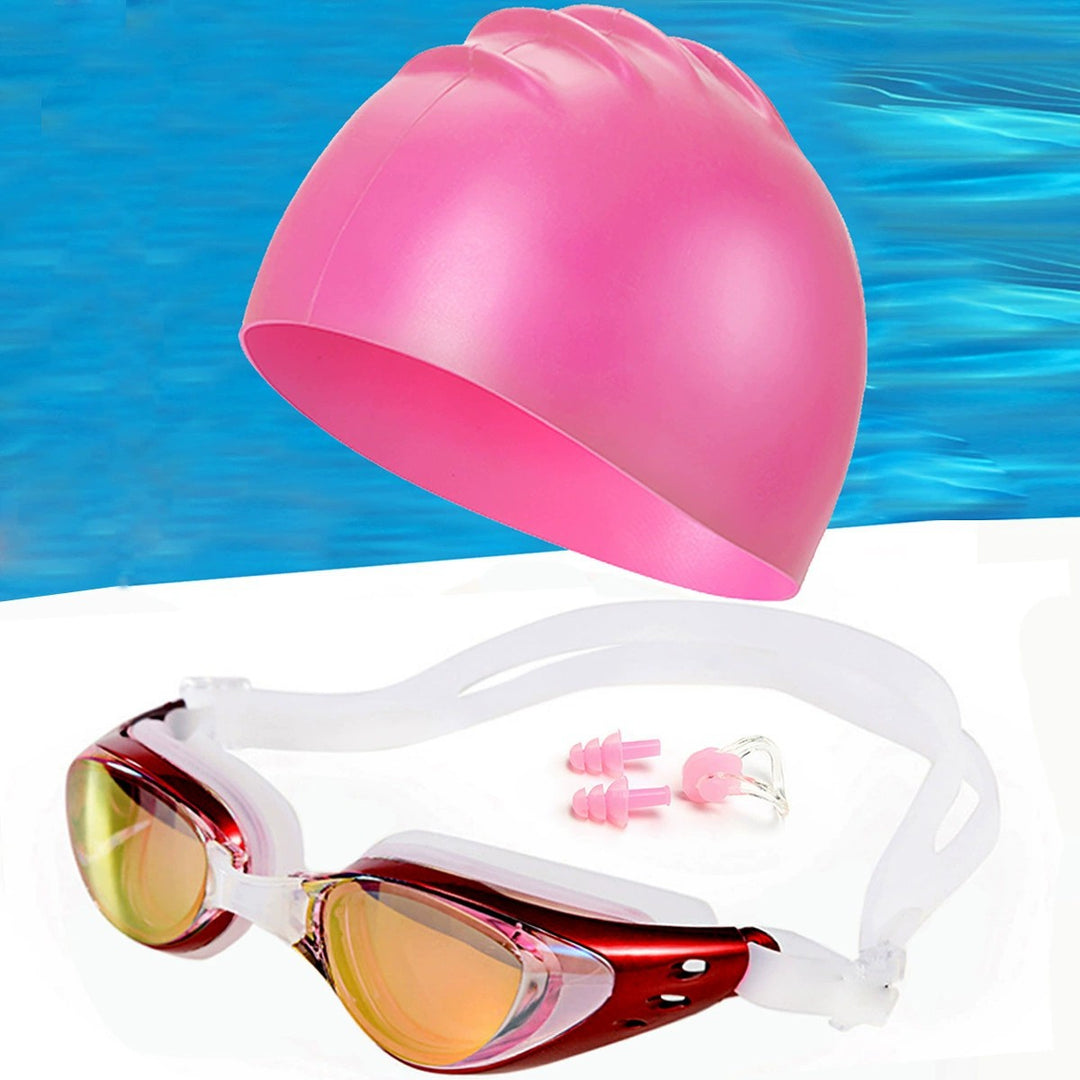 Swimming set with ergonomic swimming goggles and silicone cap Bowlift