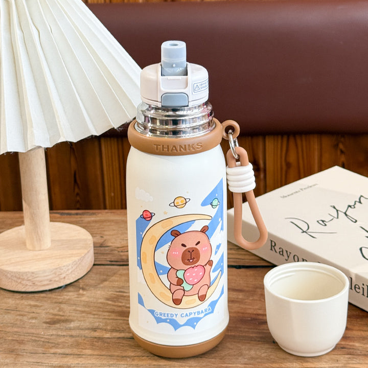 Women's insulated drinking bottle with animal design and practical carrying strap Bowlift