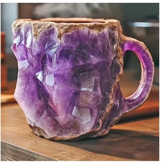 Hand-Carved Natural Agate Geode Coffee Mug With Polished Rim And Crystalline Interior