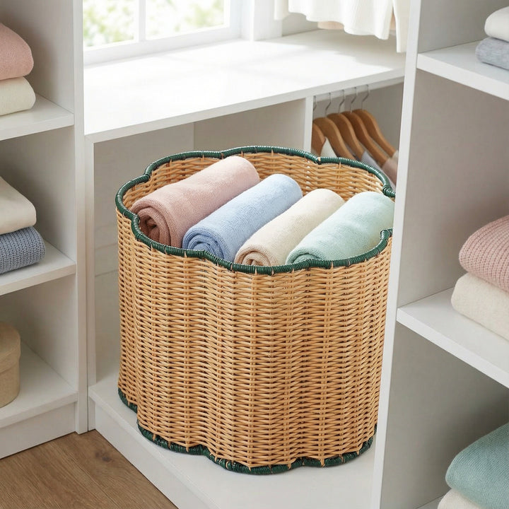 Decorative Scalloped Woven Storage Basket Bowlift