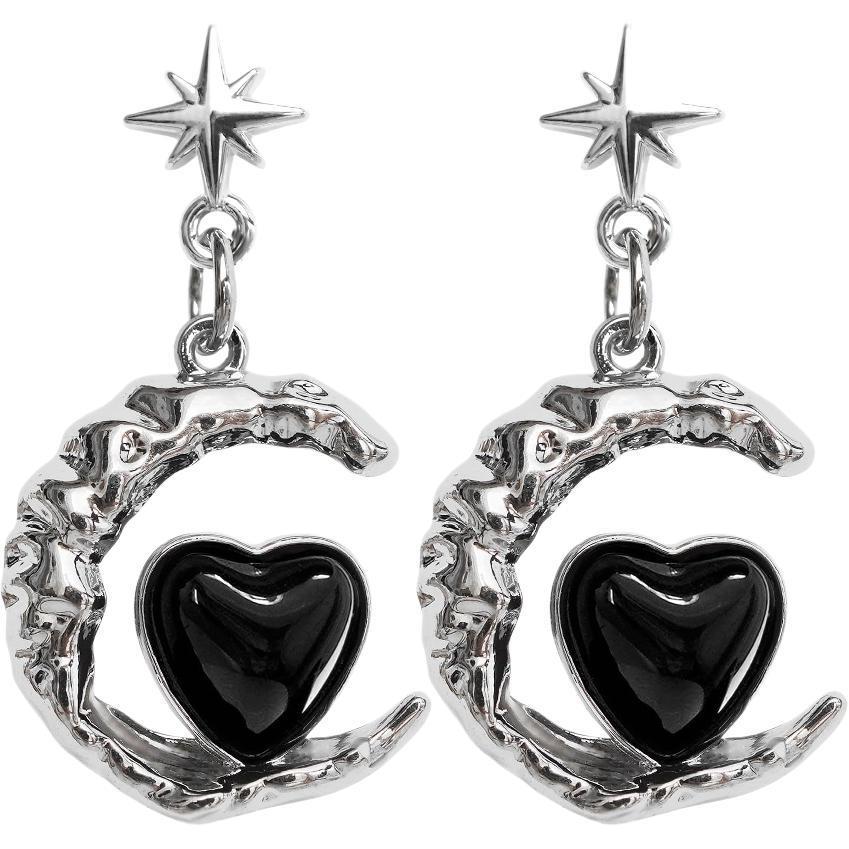 Artistic Moon and Heart Dangle Earrings Bowlift