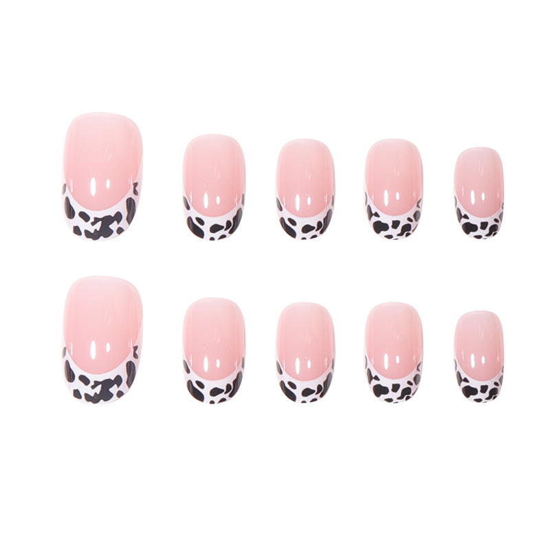 Artistic Leopard Print French Tip Press-On Nails Bowlift