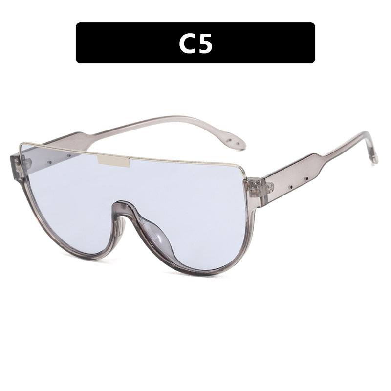 Women futuristic oversized sunglasses with clear full-rim frame Bowlift